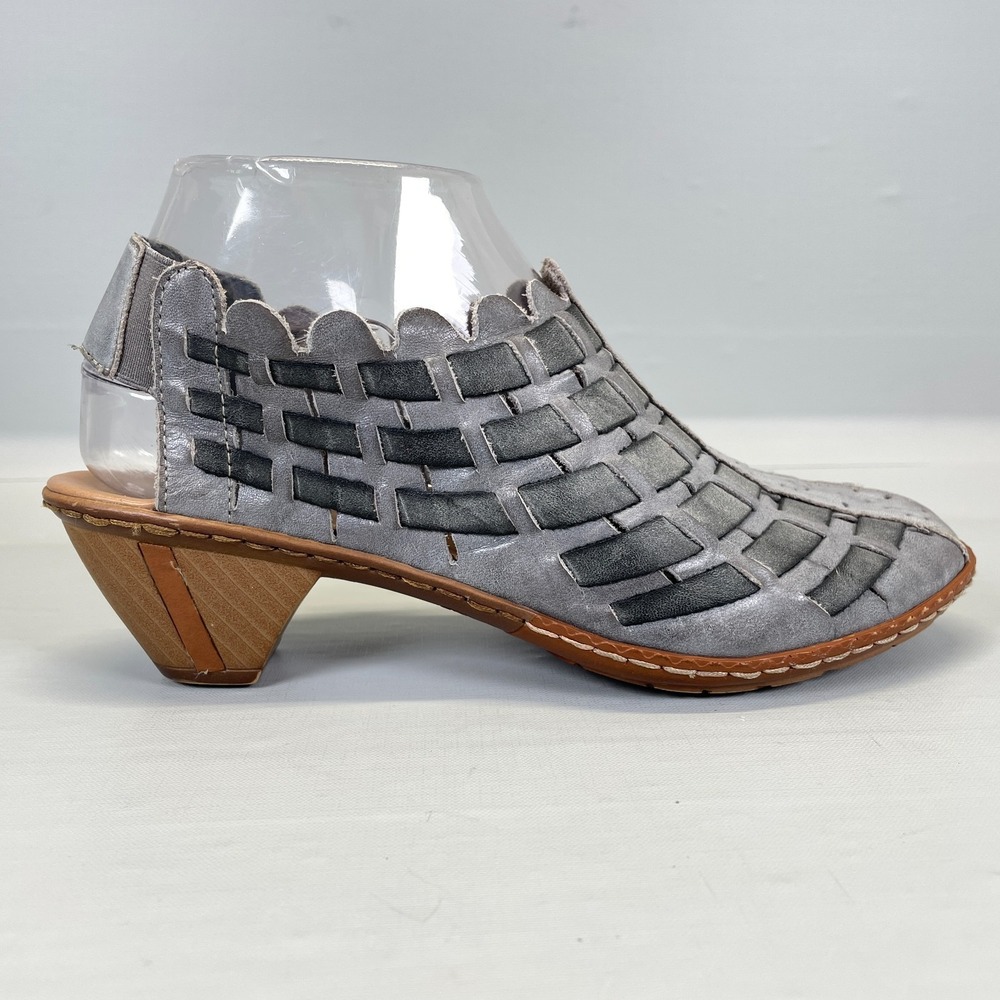 Rieker Sina Shoes Womens Size 36 Gray Leather Slingback Comfort Slip On Heeled